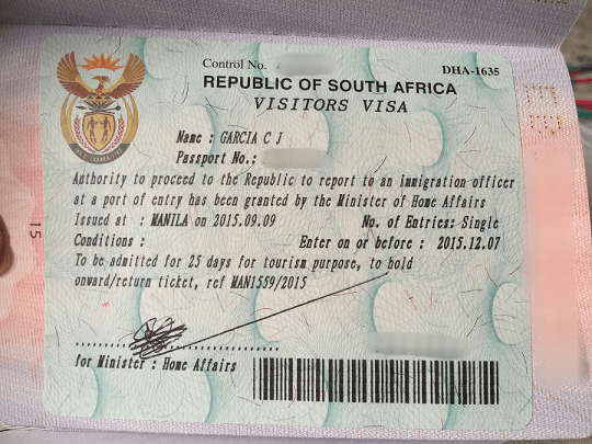 south african tourist visa fee
