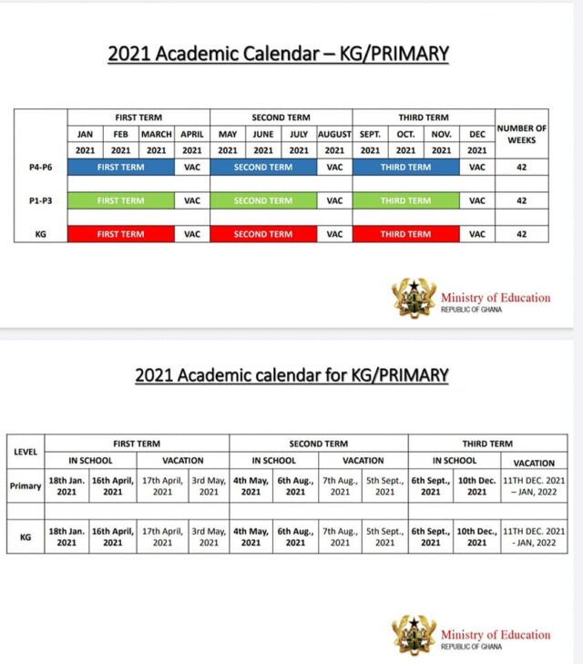 GES Academic Calendar for KG, JHS & SHS 2020/2021 GH Students