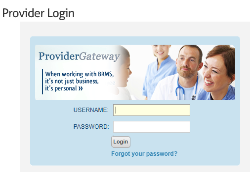 BRMS Provider Portal Login Brmsprovidergateway